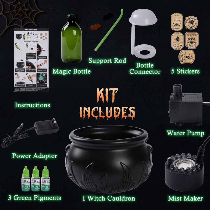 Zesua Halloween Decorations Indoor - DIY Floating Potion Set with Witches Cauldron and Mist Maker - Spooky Vintage Black Plastic Bowl Hocus Pocus Party Decor for Home Table Mantel Kitchen Room - Image 3